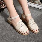 Ankle-strap Perforated Flat Sandals