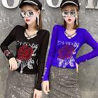 Rose Rhinestone Long-sleeve T-shirt