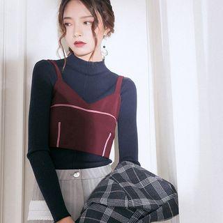 Mock Neck Frilled Plain Sweater
