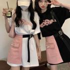 Elbow-sleeve Lettering T-shirt Dress / A-line Skirt