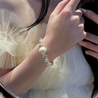 Faux Pearl Alloy Bracelet Silver & White - One Size