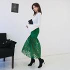 Ruffle-hem Long Lace Skirt