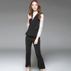 Set: Stripe Vest + Boot-cut Cropped Pants