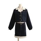 Set: Fleece-lined Denim Jacket + A-line Skirt