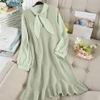 Set: Long-sleeve Blouse + Midi Knit Pinafore Dress