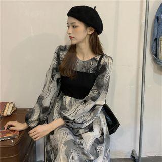 Puff-sleeve Tie Dye Midi Dress