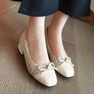 Tweed Panel Chunky Heel Pumps