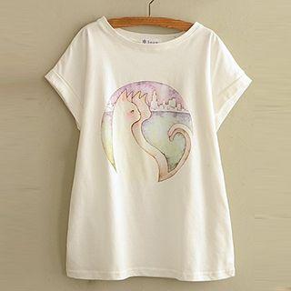 Cat Print Short Sleeve T-shirt