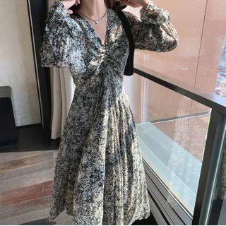 Splash Ink Painting Ruffle Sleeve Maxi Dress