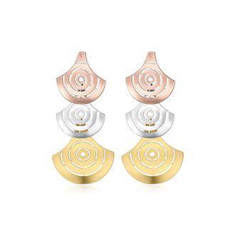 Fashion Exaggerated Plated Gold Hollow Fan-shaped Tri-color Earrings Golden - One Size
