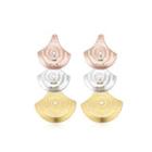 Fashion Exaggerated Plated Gold Hollow Fan-shaped Tri-color Earrings Golden - One Size