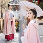 Traditional Chinese Embroidery Hooded Cape Pink - One Size