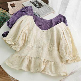 Plain Square-neck Cropped Blouse