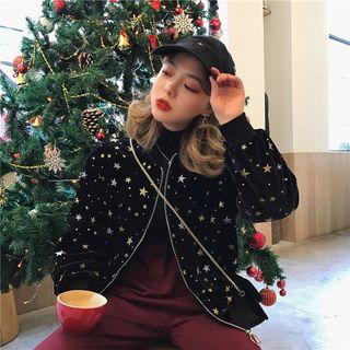 Star Print Velvet Baseball Jacket