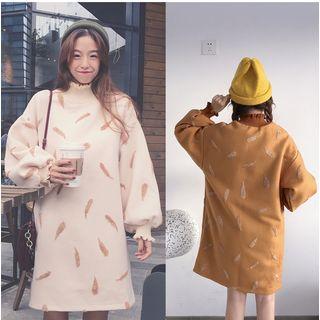 Feather Mock-neck Pullover Dress