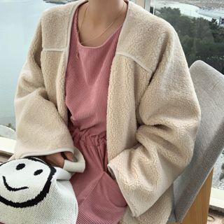 Dolman-sleeve Sherpa-fleece Oversized Jacket