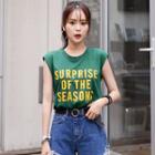 Round-neck Cap-sleeve Printed T-shirt