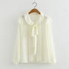 Lace Trim Chiffon Shirt Off-white - One Size