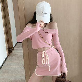 Set: Long-sleeve Off Shoulder Top + Mini Skirt