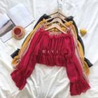 Frilled Ruffled-trim Off-shoulder Chiffon Flare-sleeve Top