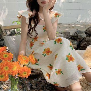 Sleeveless Floral Print Midi Sundress Tangerine Flowers - White - One Size