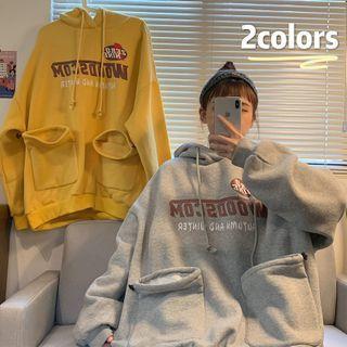 Letter Print Pocketed Hoodie
