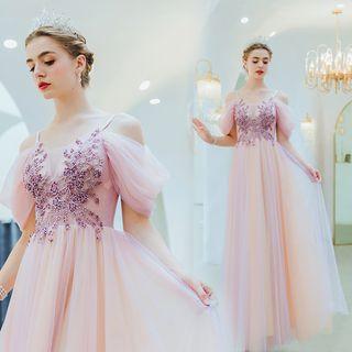 Beaded Cold-shoulder A-line Evening Gown