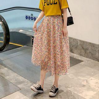 Polka Dot Mesh A-line Midi Skirt
