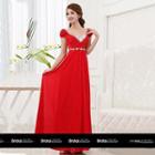 Cap-sleeve Jeweled A-line Evening Gown