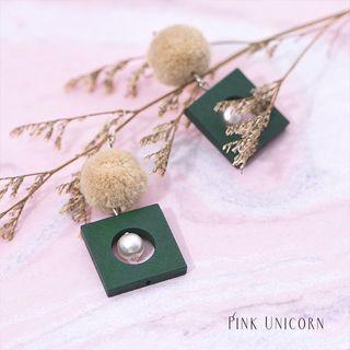 Wood Square Bobble Earring