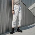 Contrast Stitching Straight-cut Cropped Pants
