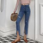 Ripped Slit Cropped Jeans