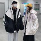 Couple Matching Paneled Hooded Zip Jacket