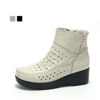 Genuine Leather Wedge-heel Ankle Boots