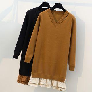 Mock Two-piece V-neck Knit Dress