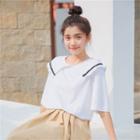 Navy Collar Short-sleeved Top