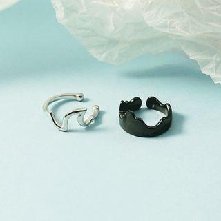 Ear Cuff 1 Pair - Black & Silver - One Size