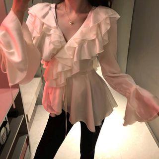 Ruffle Long-sleeve Peplum Top