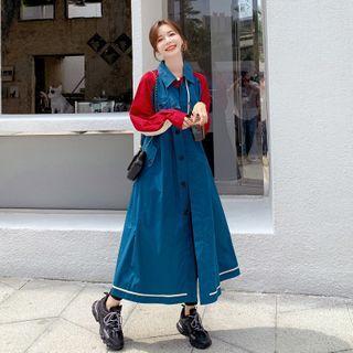 Color Panel Single-breasted Maxi Coat