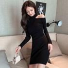 Long-sleeve Cold Shoulder Knit Mini Bodycon Dress