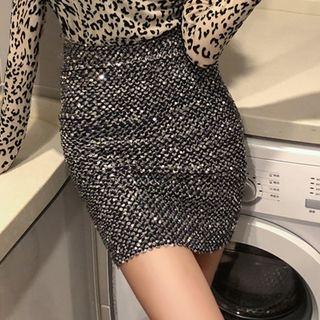 Sequined Mini A-line Skirt White Sequins - Black - One Size