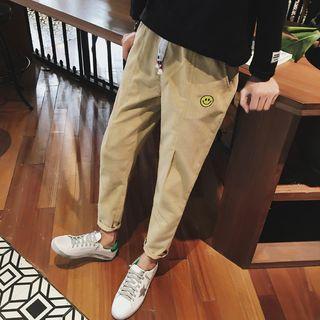 Smiley Face Embroidered Corduroy Pants