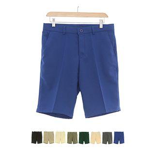 Zip-front Linen Blend Colored Shorts