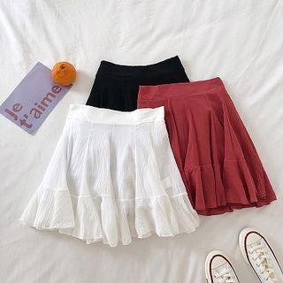 Plain High-waist Frilled Ruffled-trim Skirt
