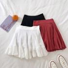 Plain High-waist Frilled Ruffled-trim Skirt