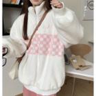 Half-zip Checkerboard Fleece Sweatshirt White - One Size