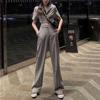 Gingham Short Sleeve Crop Shirt/gingham High Waist Pants