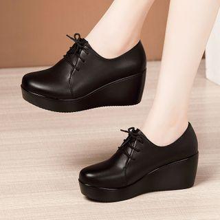Plain Platform Wedge Heel Oxfords