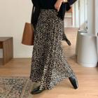 Gathered-waist Long Leopard Skirt