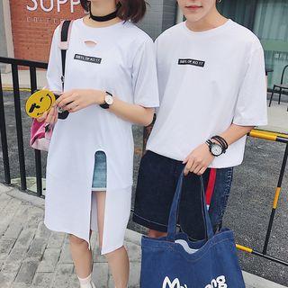Couple Matching Short-sleeve T-shirt / Slit-side T-shirt Dress